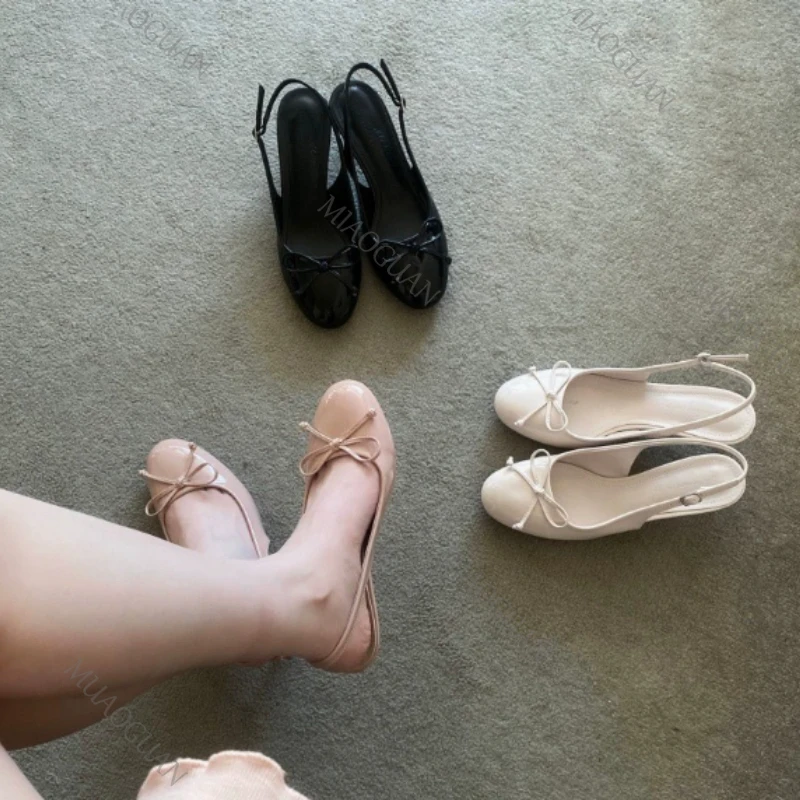 

Summer Women's Bow 6CM Heeled Pumps Fashion Square Toe Slip on Shoes Female Footwear Comfortable Party Dress Ladies Sandals