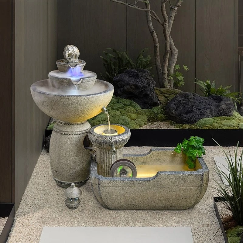 Chinese floor-to-ceiling fish pond landscape automatic water circulation oxygenation terrace balcony outdoor courtyard fountain