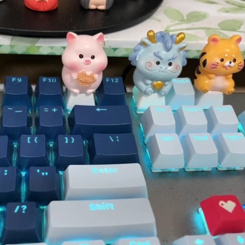 Keycap Lucu Bertema Zodiak Cina untuk Keyboard Mekanis DIY Kustom Tombol Esc Aksesori Keyboard Gaming PC Hadiah Koleksi