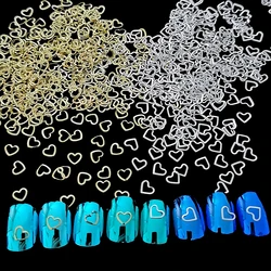 100pcs Shimmering Gold Heart Nail Studs Silver Nail Art Charms Star Metal Nail Decals DIY 3D Nail Decorations for Women & Girls