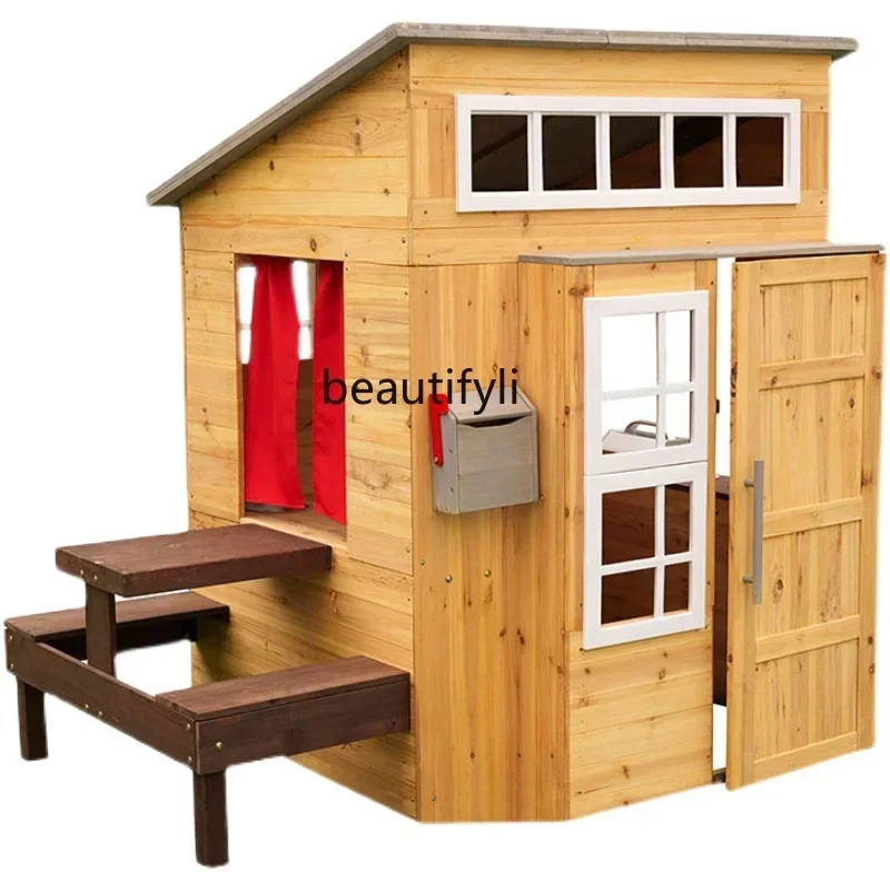 

Wooden house, assembled solid wood outdoor indoor mobile children's room games toy cabin