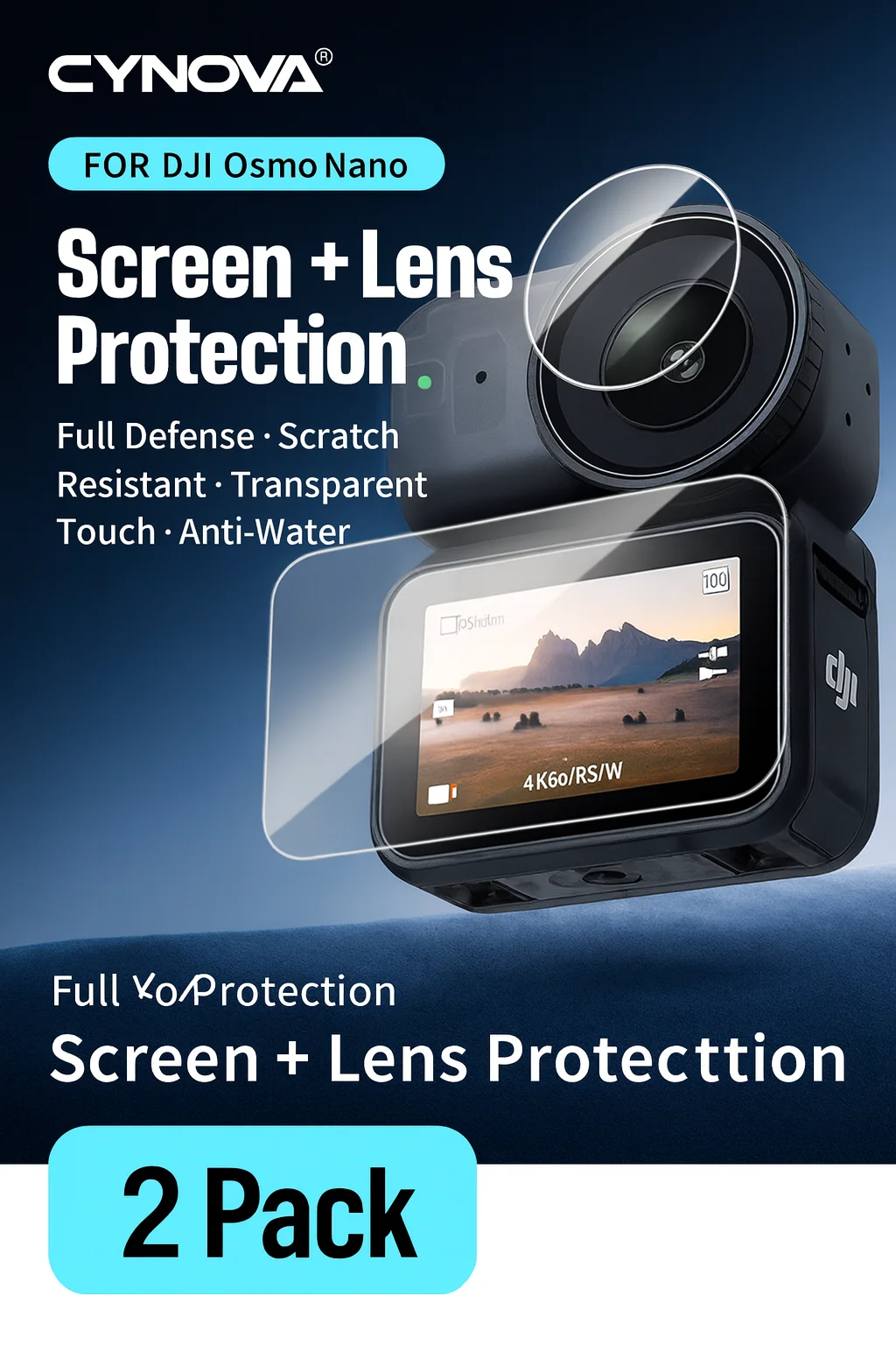 0.58mm Ultra-Thin Tempered Glass Film For DJI Osmo Nano - CYNOVA Full Cover Protector, Smooth Touch & Scratch-Resistant