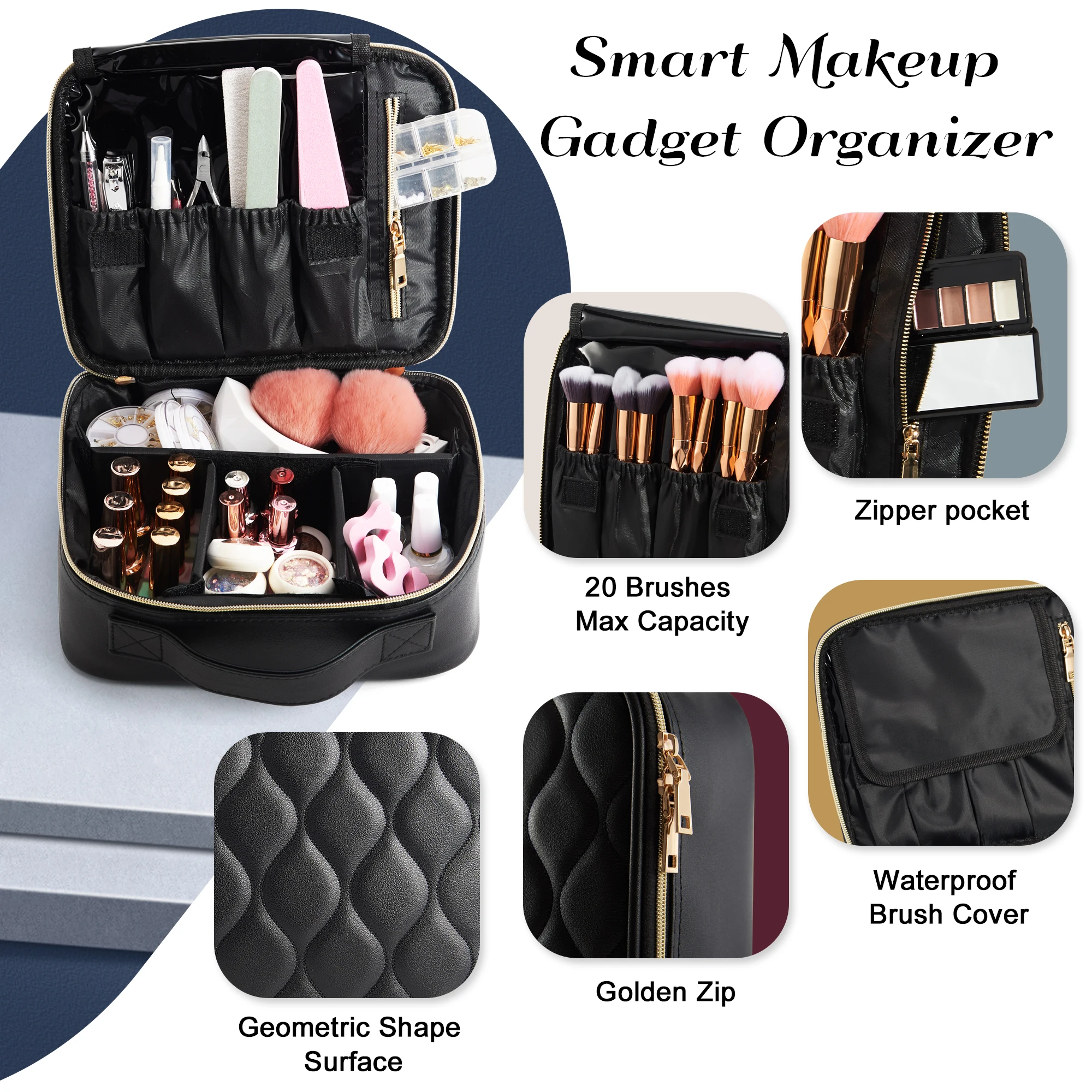 Travel Makeup Bag, Make up Bag Leather Cosmetic Bag Travel Toiletry Bag Make Up Bag Brush Organizer