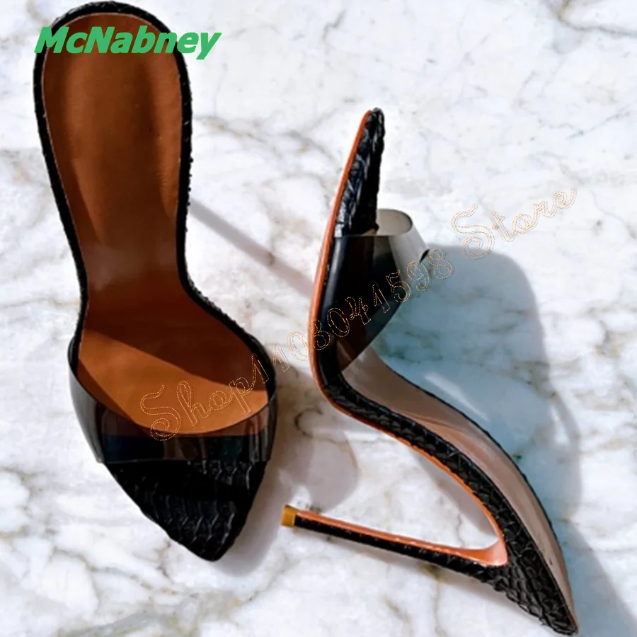 

Peep Toe PVC Leather Slippers Sexy Pointed Toe High Heel Shoes Thin Heel Women Shoes Party Heels 2024 New Zapatos Para Mujere