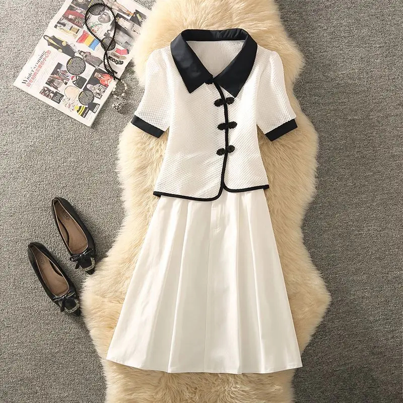 2023 Summer Women Chinese Style Tops Skirts 1 or 2 Piece Set Lady Graceful White Shirts Skirt Outfits Daily Joker Blouse Suits