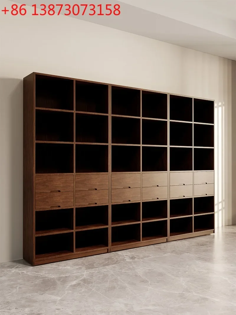 Floor-to-ceiling custom-made whole wall full wall all solid wood lattice shelves