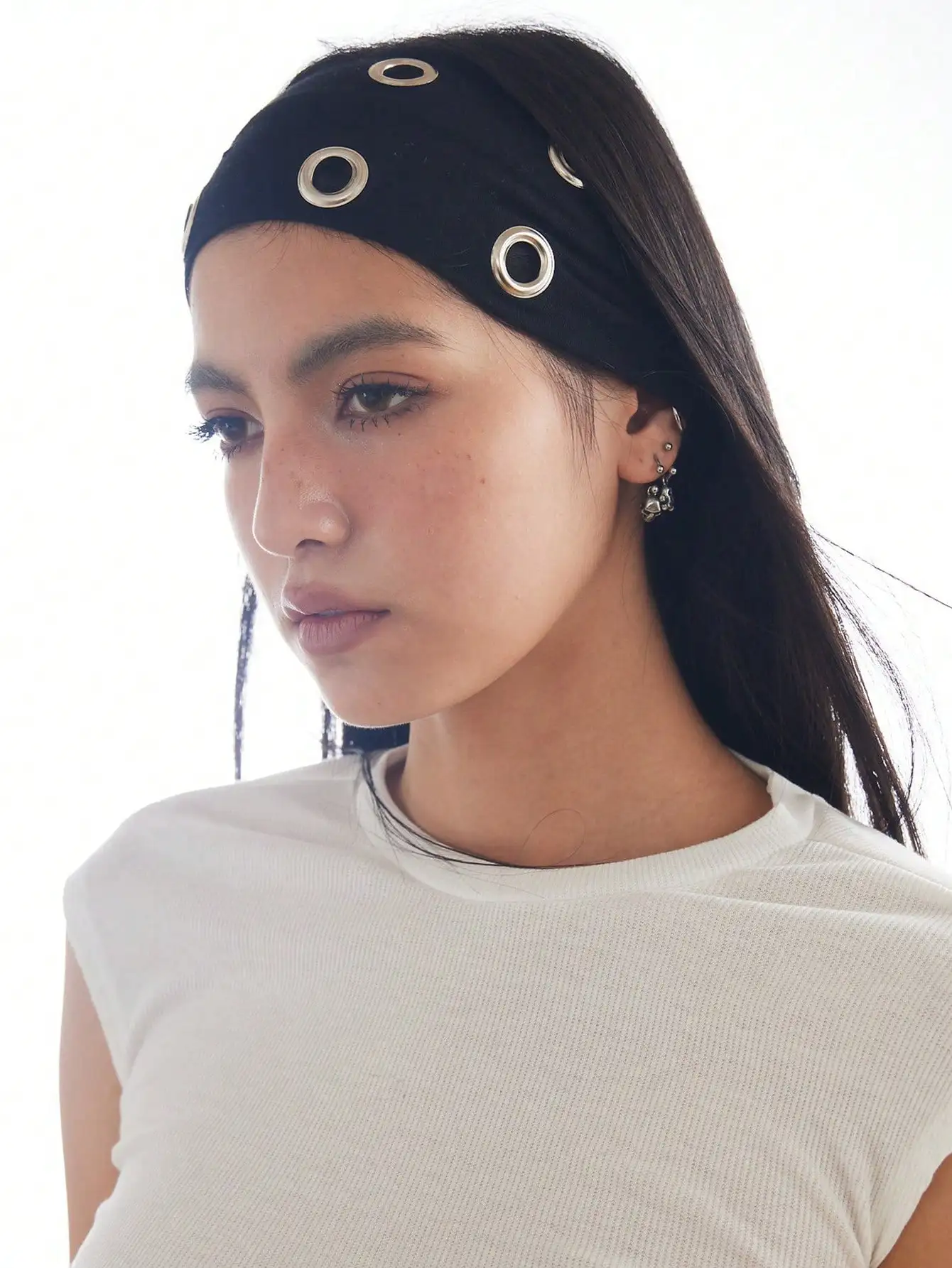

Women's Punk Grommet Stretchy Wide Headband Y2K Streetwear Hair Accessory