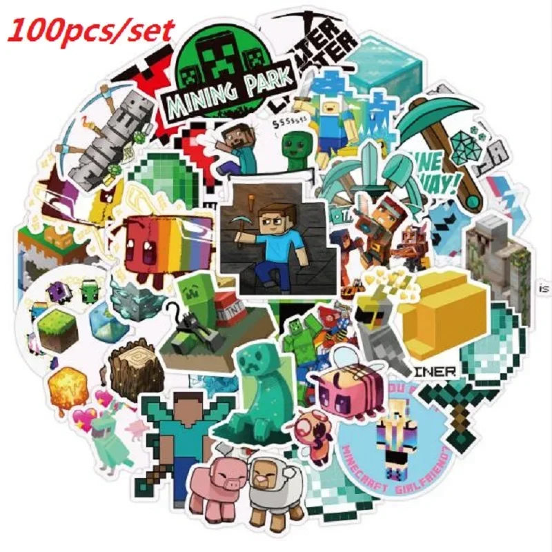 100 Uds Steve Creeper pegatina espada de diamante teléfono móvil taza de agua maleta para portátil Minecrafte pegatina decorativa impermeable juguete