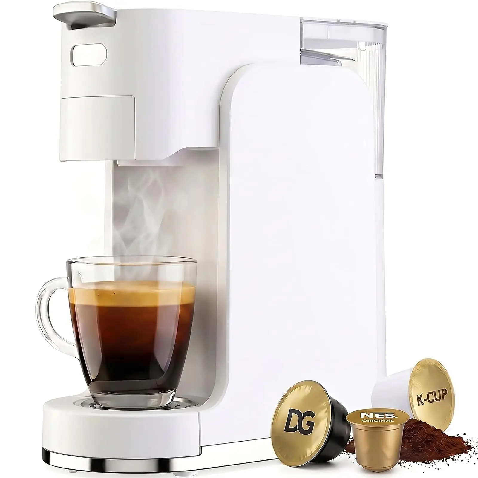 Single-Serve Coffee Maker, 4 in 1 Hot and Iced Coffee Machine, 20-Bar Espresso Coffee Maker for Ground Coffee, K-Cup Pod, NES Original and DG Pod, Customizable Brew Volume, Heats up in 3 Seconds