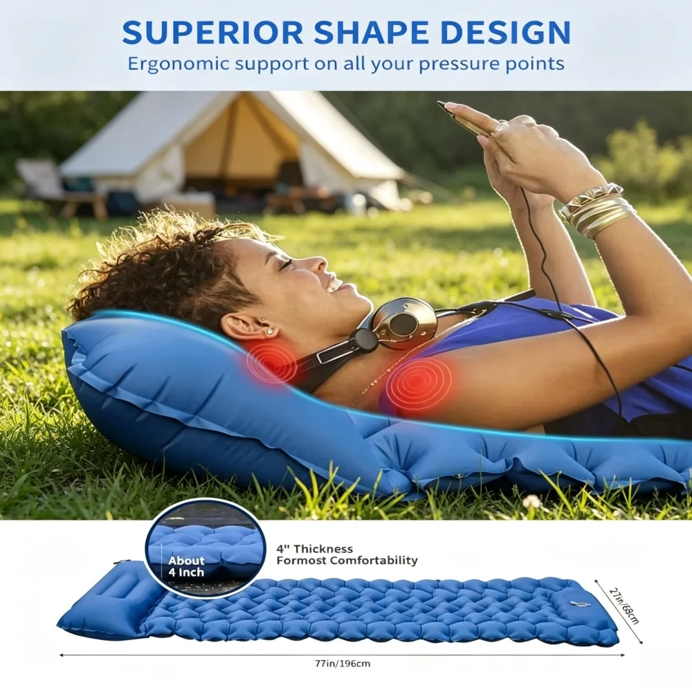 Outdoor Camping Inflatable Mattress Sleeping Pad With Pillows Ultralight Air Mats for Backpacking Hiking Fishing