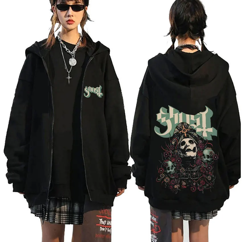 

Rock Ghost Band Zipper Hoodie Men Women Vintage Gothic Punk Metal Zip Up Jacket Tops Autumn Winter Male Oversized Zip Up Hoodies