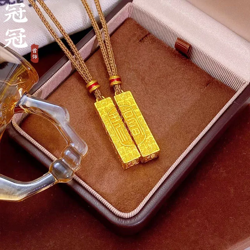 Couple Pendant Necklaces 2026 Chinese Style Auspicious Cloud Hundred Blessings Fu Character Brass Gold Plated Unisex Vintage Swe