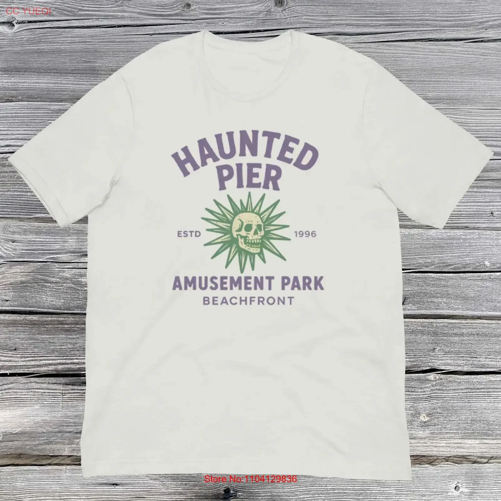 Haunted Pier T Shirt Retro Cartoon Halloween Spooky Island Skull Disco Y2K Vintage Style 90s Nostalgia  vintage Washed homme