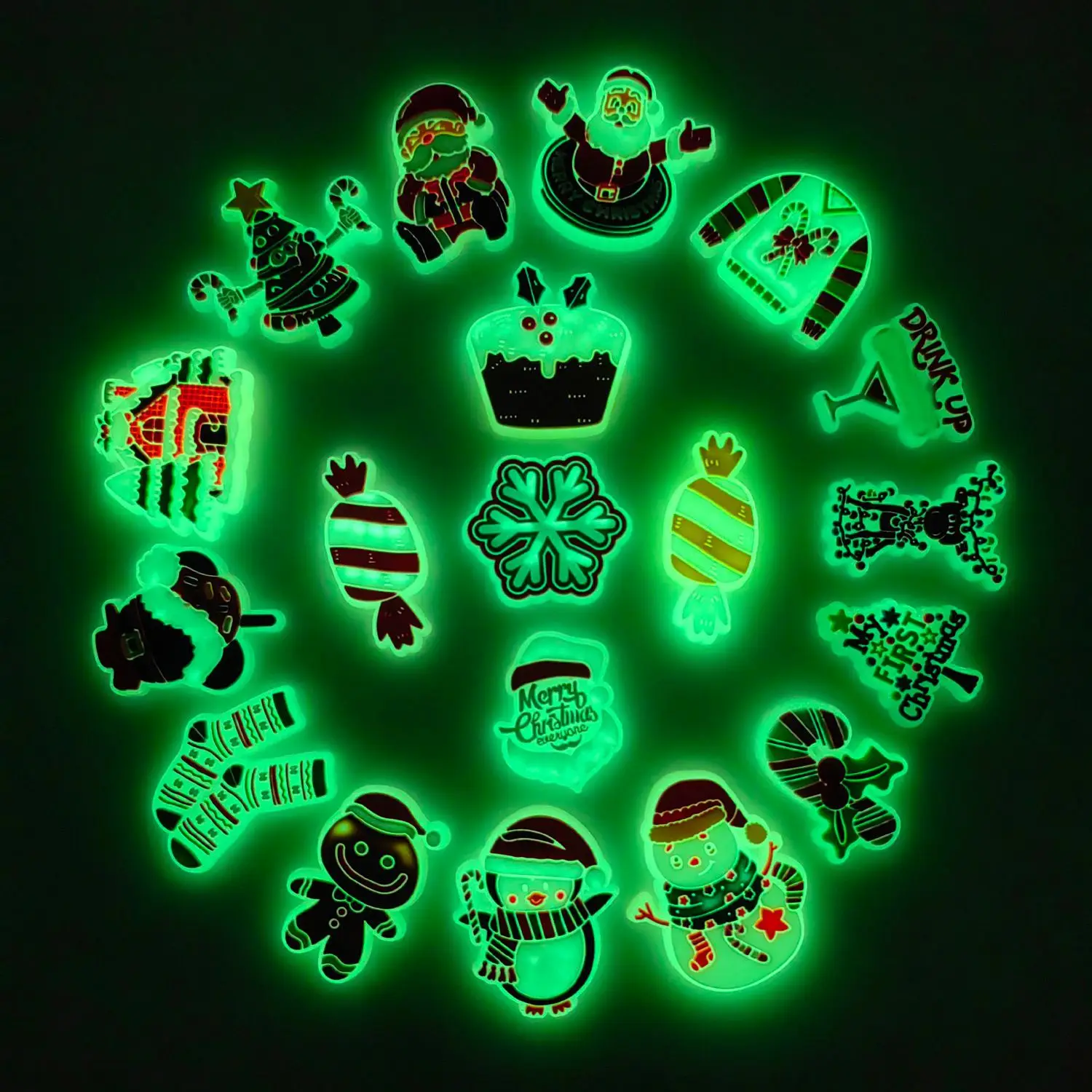50pcs Random PVC luminous bracelets shoe charm night lights cartoon patterns food animals and flowers DIY detachable party gifts