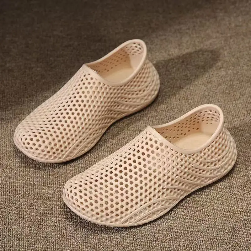 

Women Rubber Baotou Hollow Out Beach Sandals Summer New Soft Sole Non Slip Round Toe Slip On Anti Odor Cave Shoes Wading Shoes