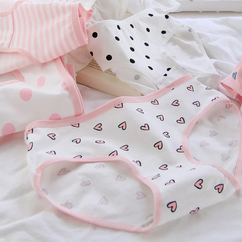 5Pcs/set Peach Heart Women's Cotton Panties Cute Print Girls Briefs Female Comfortable Underwear Intimates Sexy Lingerie Shorts