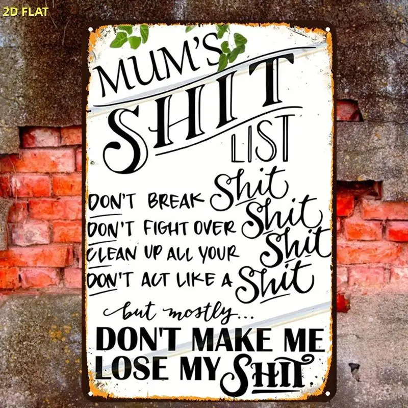 Fun Retro Mom Checklist Vintage Metal Tin Sign, Pre-drilled Holes, Suitable for Indoor, Garden,Outdoor Home, Bathroom Decoration