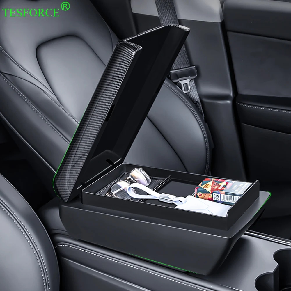 For Tesla Model 3/Y 2021-2025 ABS Raised Storage Box Privacy Storage Space Car Armrest Box Cushion Center Console Arm Rest Cover