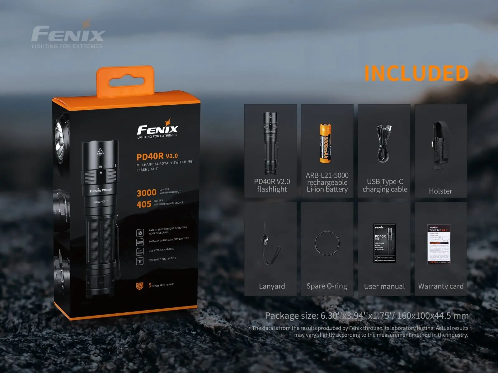 Fenix PD40R v2.0 v2 3000 Lumen USB-C Rechargeable LED Flashlight w/ Battery