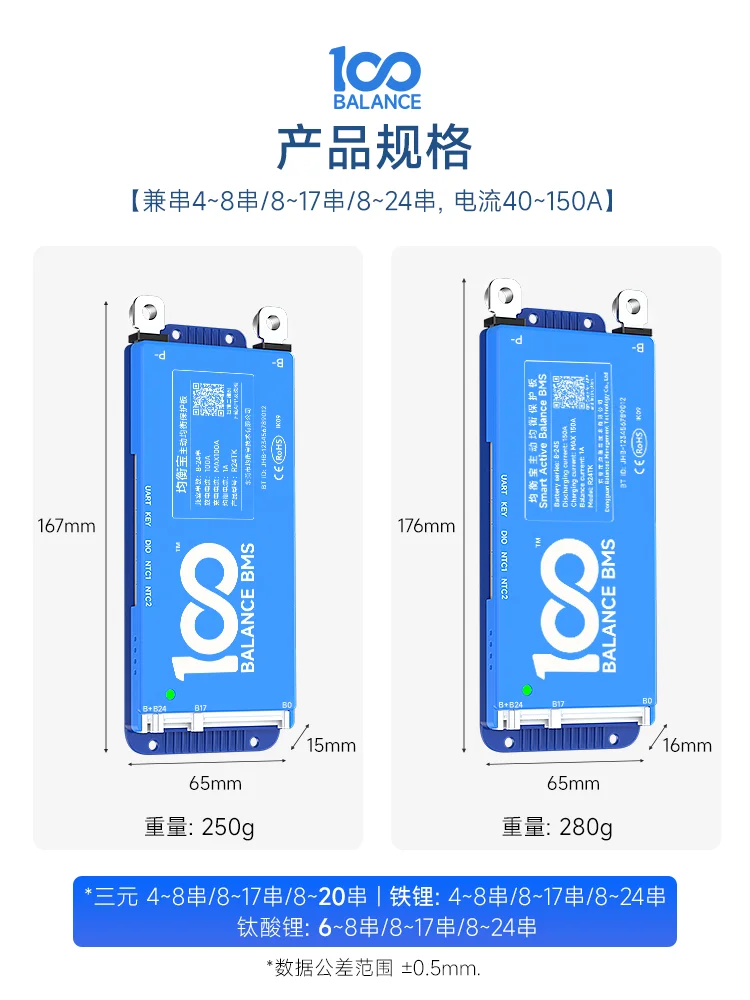 Daly-BMS d\'Équilibre Actif avec Wifi Intelligent Intégré, 8-24S, 8-17S, 4-8S, 40A, 60A, 80A, 100A, 150A, BMS Lifepo4, BT, Eddie Ion, 100