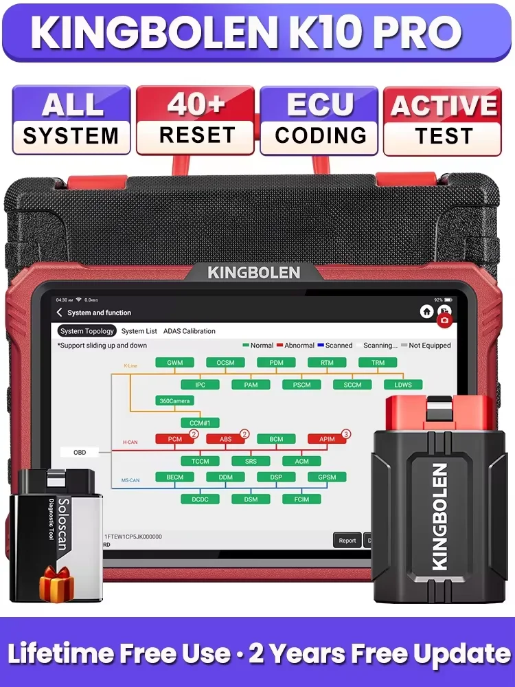 KINGBOLEN K10 PRO / K10 ELITE Diagnosegeräte für Autos, 2 Jahre Kostenlose Updates, Unterstützt Topologie-Karte, CANFD, DOIP-Protokolle, Vollsystem-Scanner, Bidirektionale Scan-Tools, ECU-Codierung,