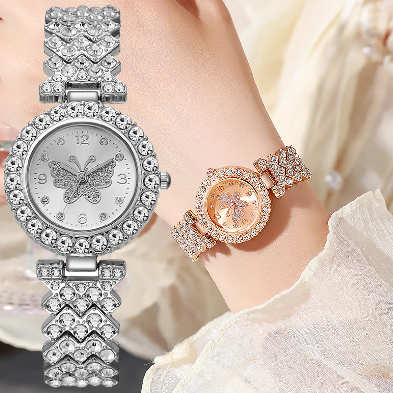 

Модные женские часы с узором бабочки, часы со стразами, легкие роскошные женские кварцевые часы, повседневные часы Relogio Feminino