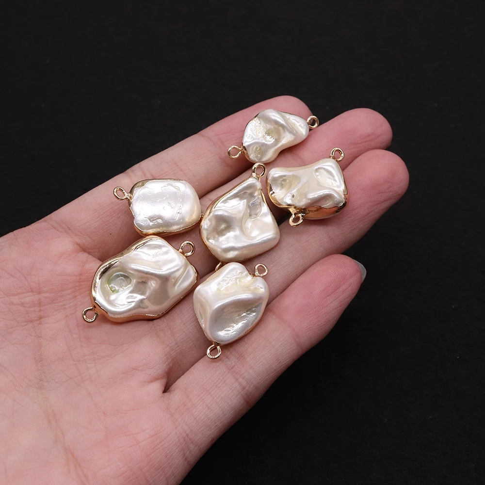 

1PCS Irregular White Baroque Natural Freshwater Pearl Double Hole Connector Pendant Jewelry Making DIY Necklace Bracelet