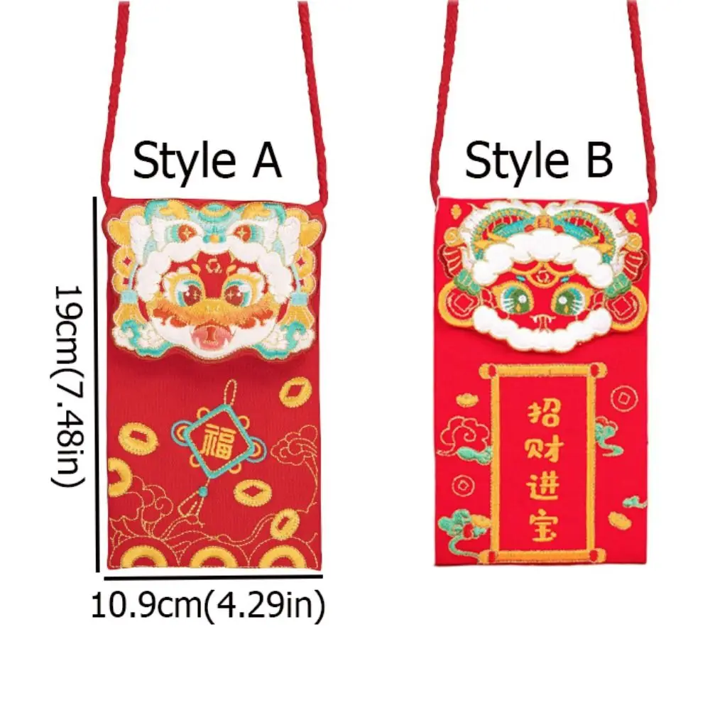 Chinese Style Red Envelopes Traditional Best Wishes Embroidery HongBao Hanging with Rope Blessing Red Packets New Year