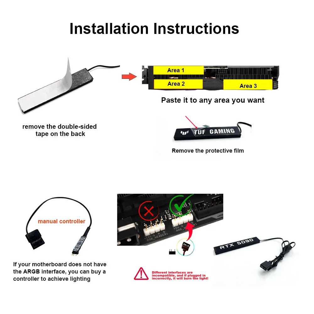 PC GPU ARGB Lighting Panel White for 5060 5070ti 5080 5090 AORUS GEFORCE GTX ROG TUF Gaming RX9070/9060XT AURA SYNC