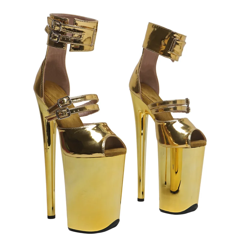 Leecabe 23CM / 9inches PU Upper Small Open Toe Fashion Platform High Heels Sandals Pole Dance Shoes