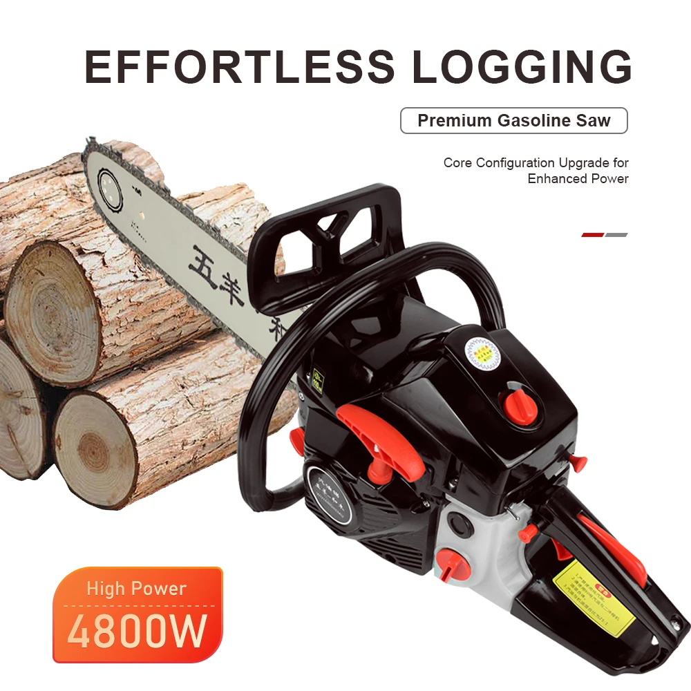 4800W Gasoline Chain Saw Handheld Logging Saw Chainsaw High Power Gasoline Saw for Professional Logging and DIY Woodwork
