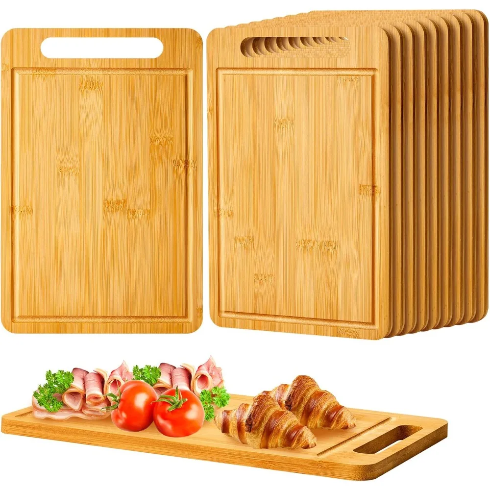 

10 Pcs Bulk Wood Cutting Board with Handle 12 x 7.8 Inch Bamboo Wooden Kitchen Serving Chopping Boards for Pizza, Bread, Charcu