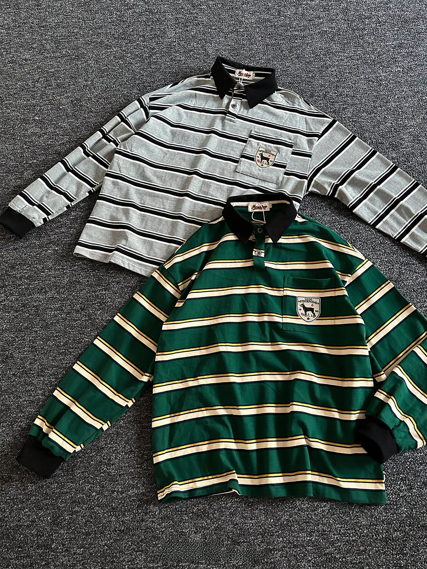 

Rise Brand Retro Color Blo Long Sve irt Collared Loose Fit ex Trendy Striped Top for Men And Women