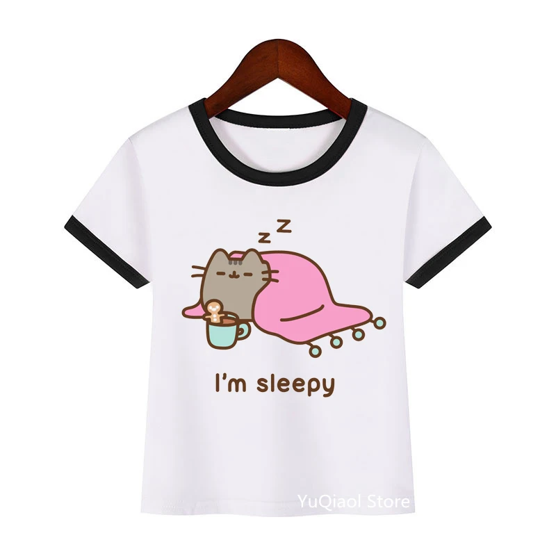 New Cute Cartoon Grey Cat Print Baby Clothes Girls T-Shirt Summer Top Lovely Children Tshirt Boy T Shirt From 3-13 Years