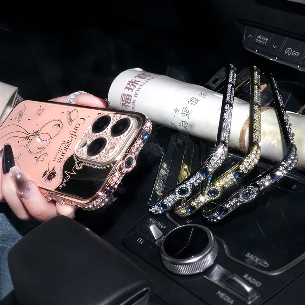 Lady Glitter Diamond Bumper Cases For Iphone 15 14 13 12 11 Pro Xs Max X Xr Metal Frame Cover Funda For Iphone 15 14 Plus Case