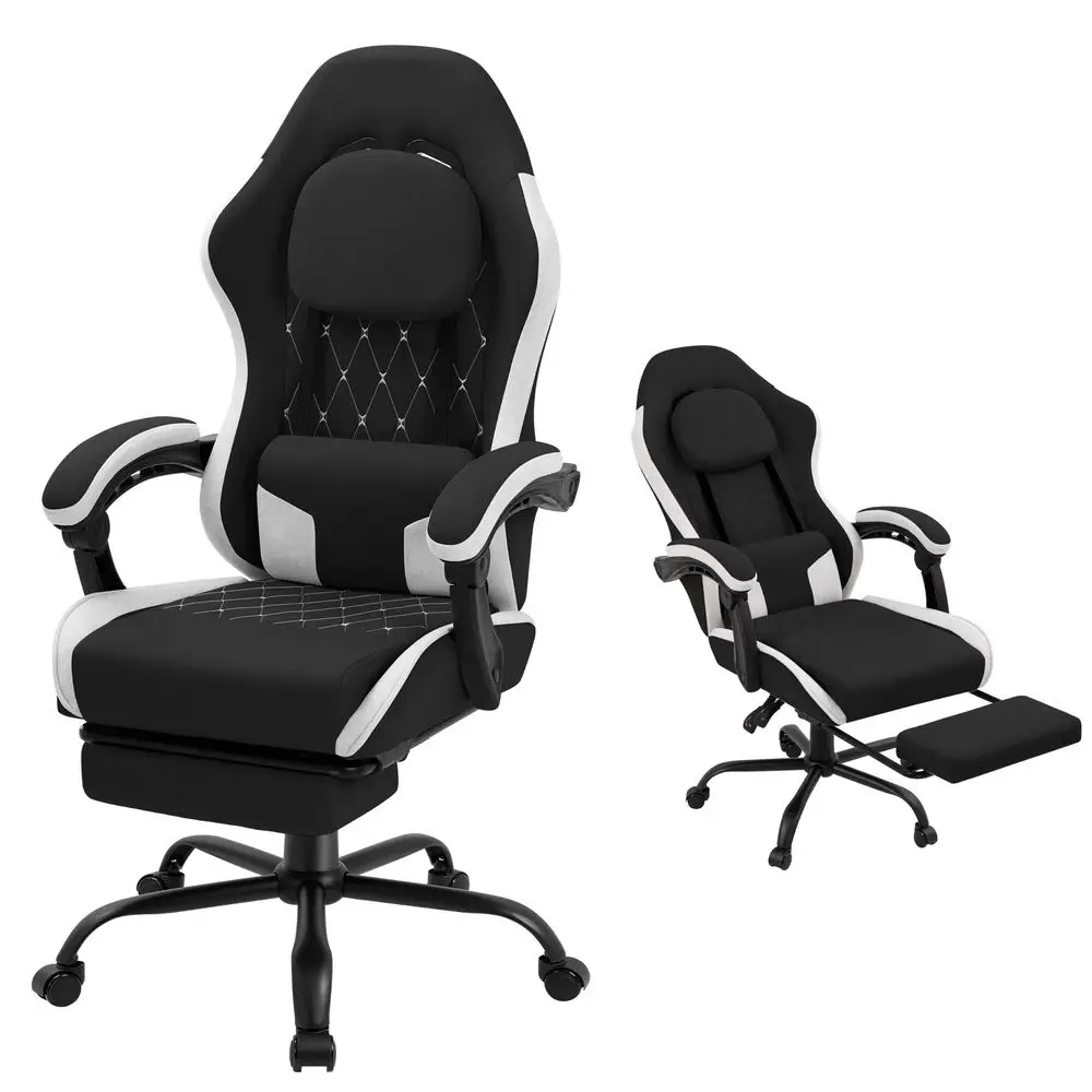 Chair for Adults, Fabric Gaming Chair with Footrest and Pocket Spring Cushion, Ergonomic Gamer Chair with Lumbar Support, Recli