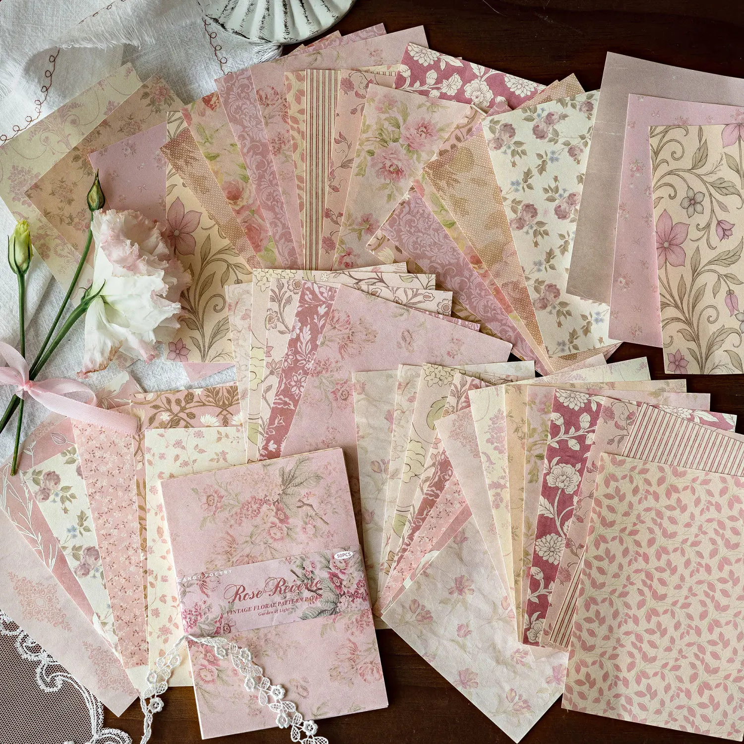 50pcs/lot Memo Pads Material Paper Glimmering Flower Border Journal Junk Journal Scrapbooking Cards Retro Background Decoration
