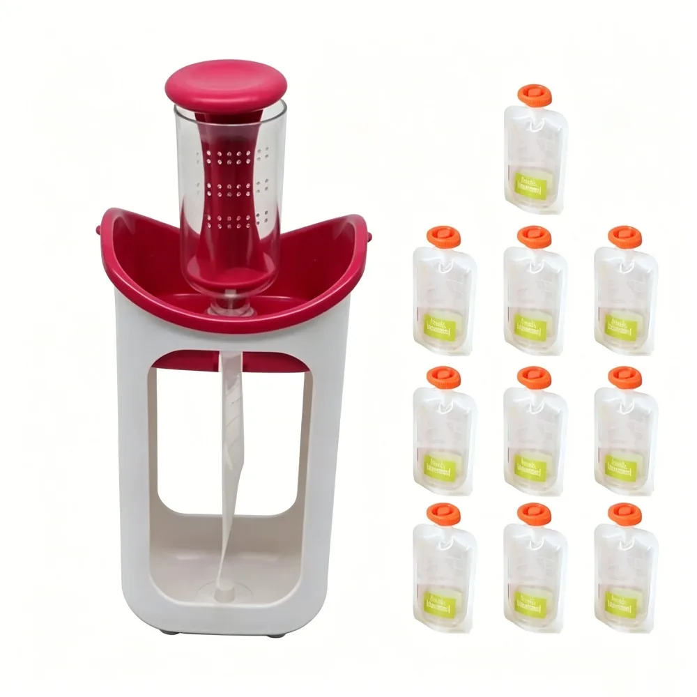 Baby Food Squeeze Station w/10pcs Pouches, BPA Free Fruit Puree Filling Maker, Manual Baby Food Squeezer for Infant & Toddler