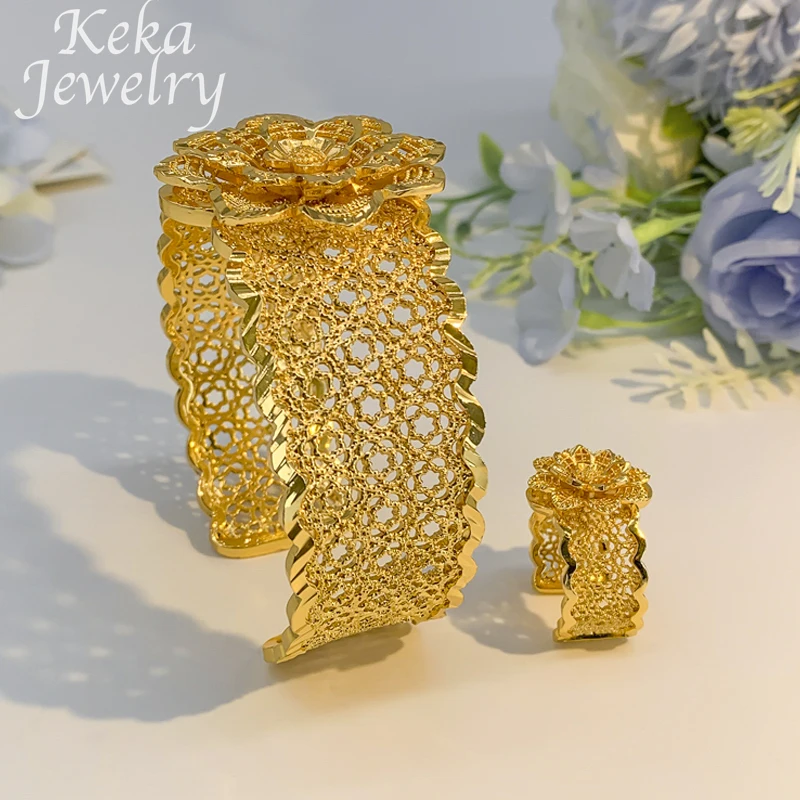 African 22k Gold Plated Classics Jewelry Set for Women Fashion Bracelet Ring Set America  Wedding Party Jewelry Daily Wear