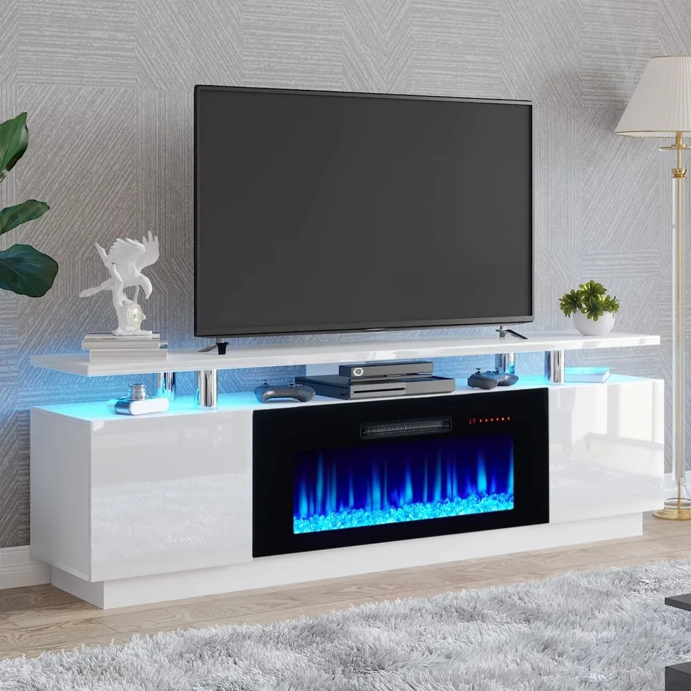 

"36-Inch Fireplace TV Stand and 70-Inch High Gloss Entertainment Center with LED Accent Lights and 2-Tier TV Console"