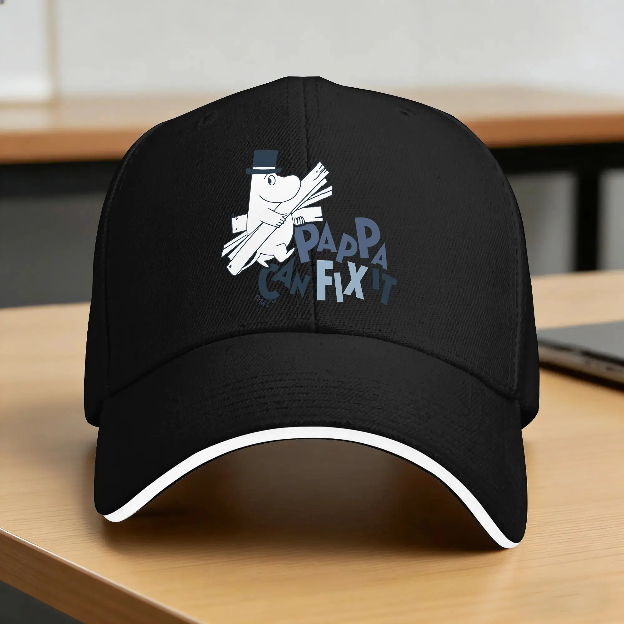 M-moomin Pappa Can Fix It Blue Text Baseball Cap  Classic Unisex-Teens Trucker Hat Sun Print Tennis Skate Snapback Cap