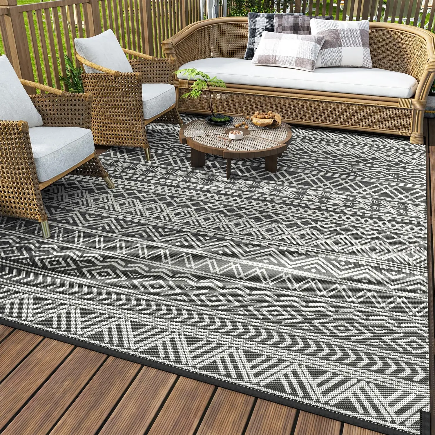 Outdoor Rug Carpet Waterproof 9x18 ft Reversible Patio Rug RV Camping Rug-Plastic Straw Rug Outside Indoor Outdoor Area