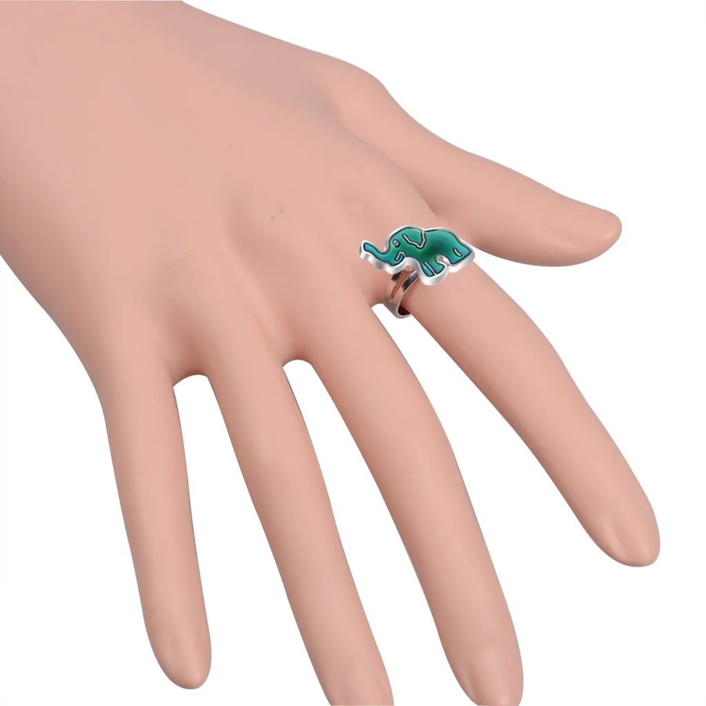 Fashion Cartoon Cute Animal Elephant Temperature-sensitive Mood Color-changing Ring Opening Adjustment Magic Multicolor Jewelry