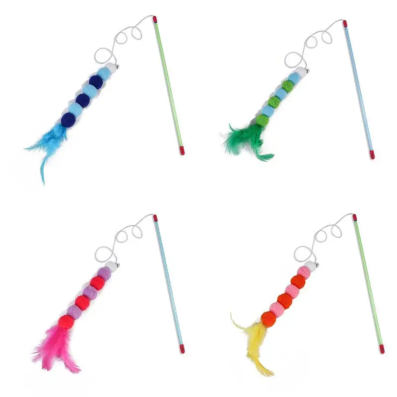 

1pc Pet Toy Interactive Toy Wool Ball Soft Feather Decor Cat Accessories Useful Pet Supplies Safety Toy Colorful Cat Stick