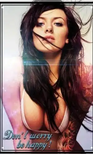 METAL TIN SIGN SEXY PIN UP GIRL IN WHITE BRA WITH TATTOO DON'T WORRY BE HAPPY