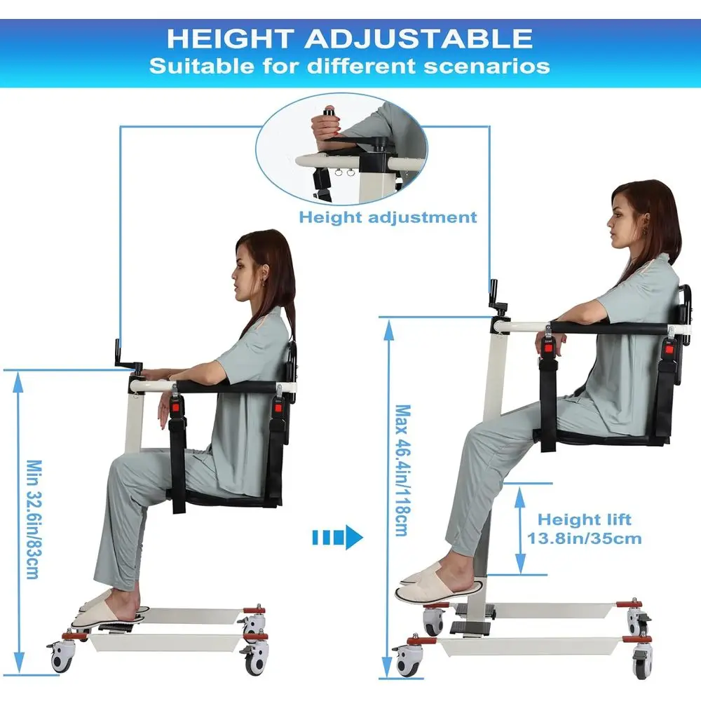 كرسي رفع المريض الصلب المحمول مع ارتفاع قابل للتعديل للاستخدام المنزلي والحمام، كرسي متحرك يمكن الوصول إليه، مثالي لسيارة المسنين