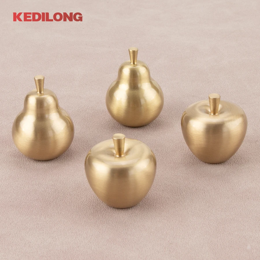 

KEDLO Apple shaped Pull handle solid brass furniture hardware kitchen cabinet gold pear shaped knob for children's room