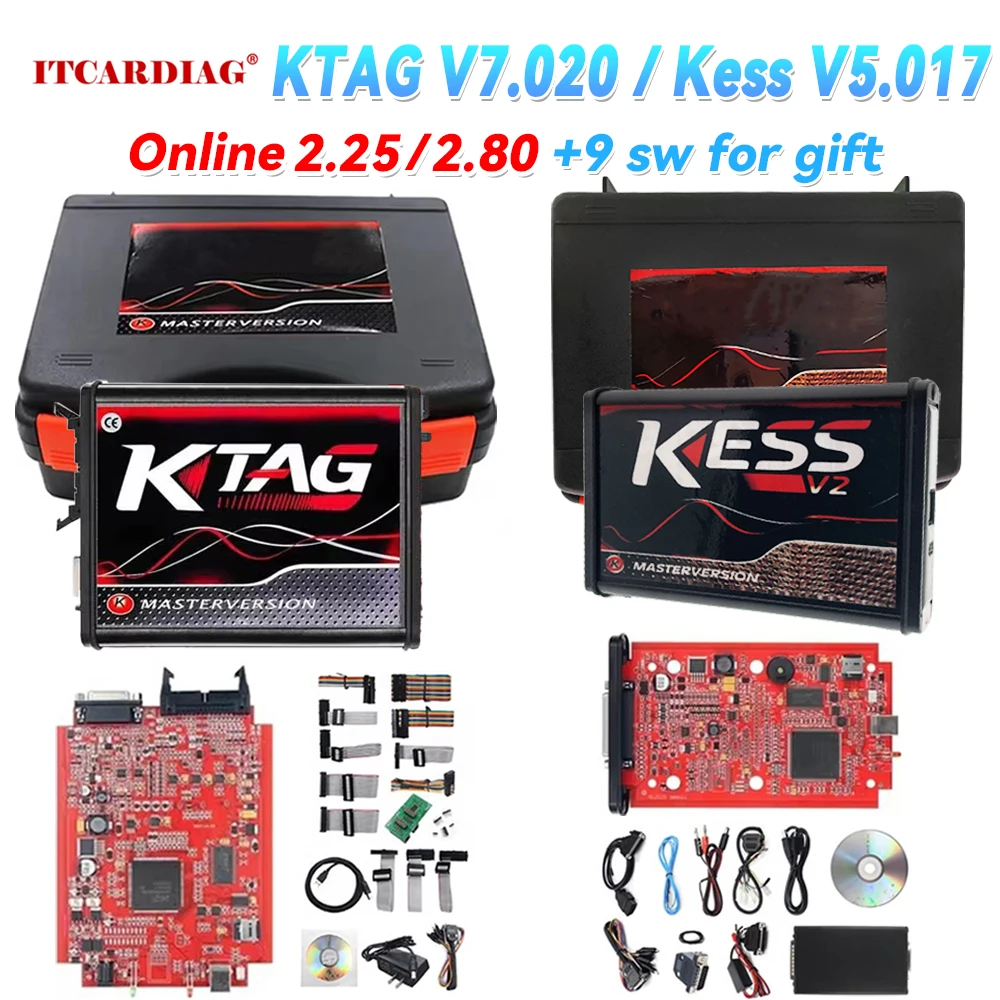 Kess V2 V5.017 caja de herramientas en línea, programador ECU para coches y camiones, 2,80 EU Red KTAG 7.020 2,25 OBD2 OBD 2, Kit de reparación ilimitada en línea