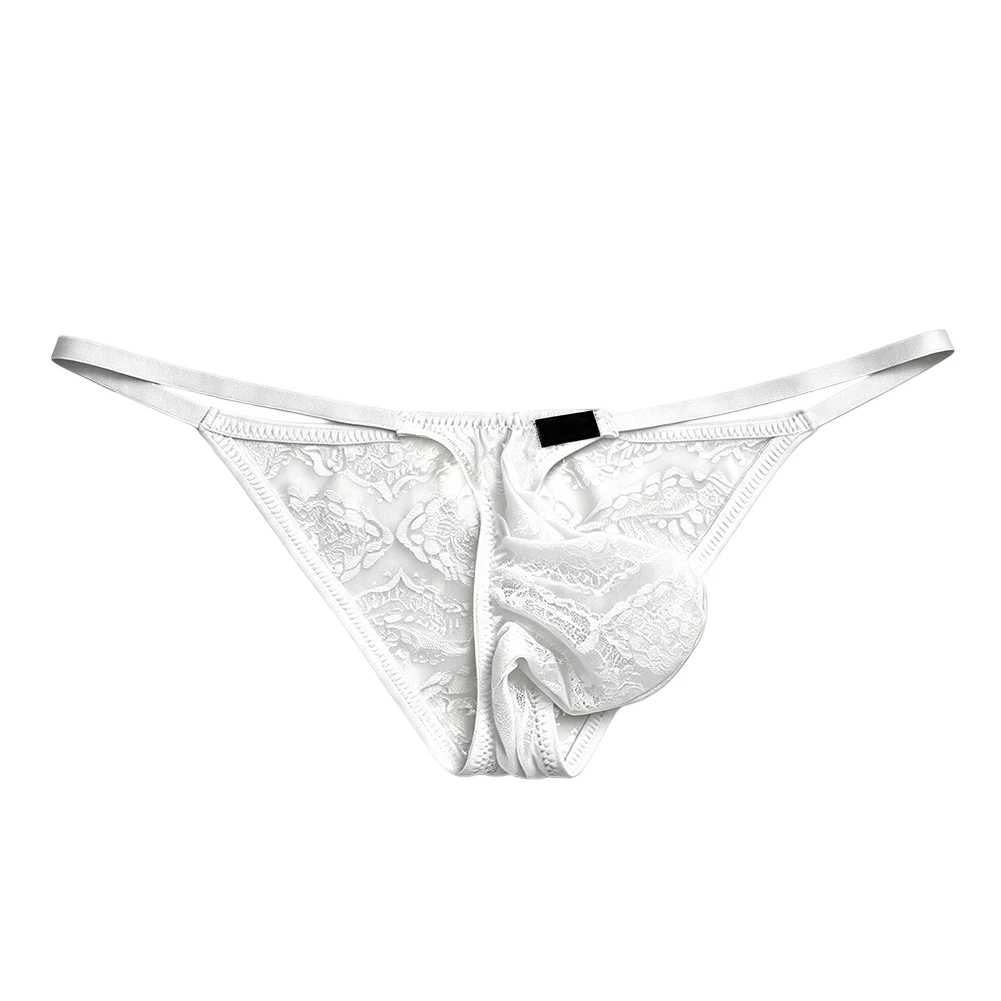 Men Lace Jacquard Brief Sheer Bulge Pouch Underwear Lightweight Erotic Underpant Sheer See-through Bulge Pouch Thin Panties