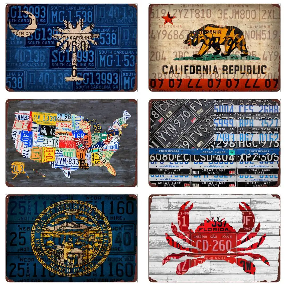 

California Republic Retro Tin Sign USA State Flag Art Poster Wall Decor for Home Bar Cafe Pub Vintage Recycled License Plate Art